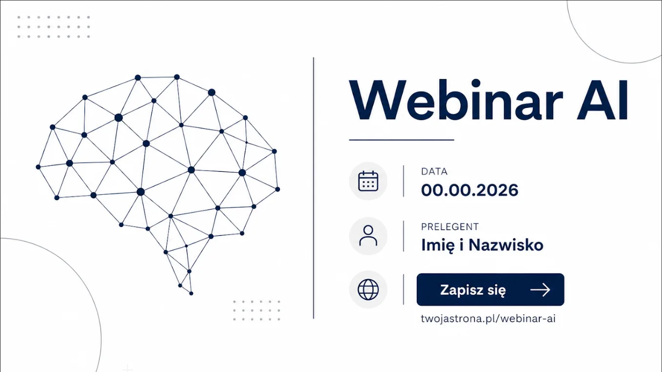 Przykład grafiki wygenerowanej przez GPT Image 2 w n8n - plakat na Webinar AI z datą i polem na prelegenta, minimalistyczny styl