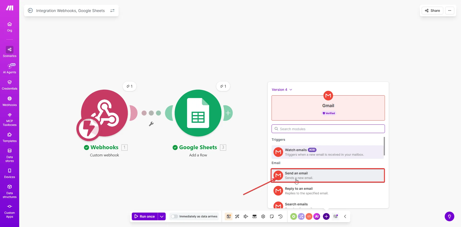 Dodawanie modułu Gmail do scenariusza