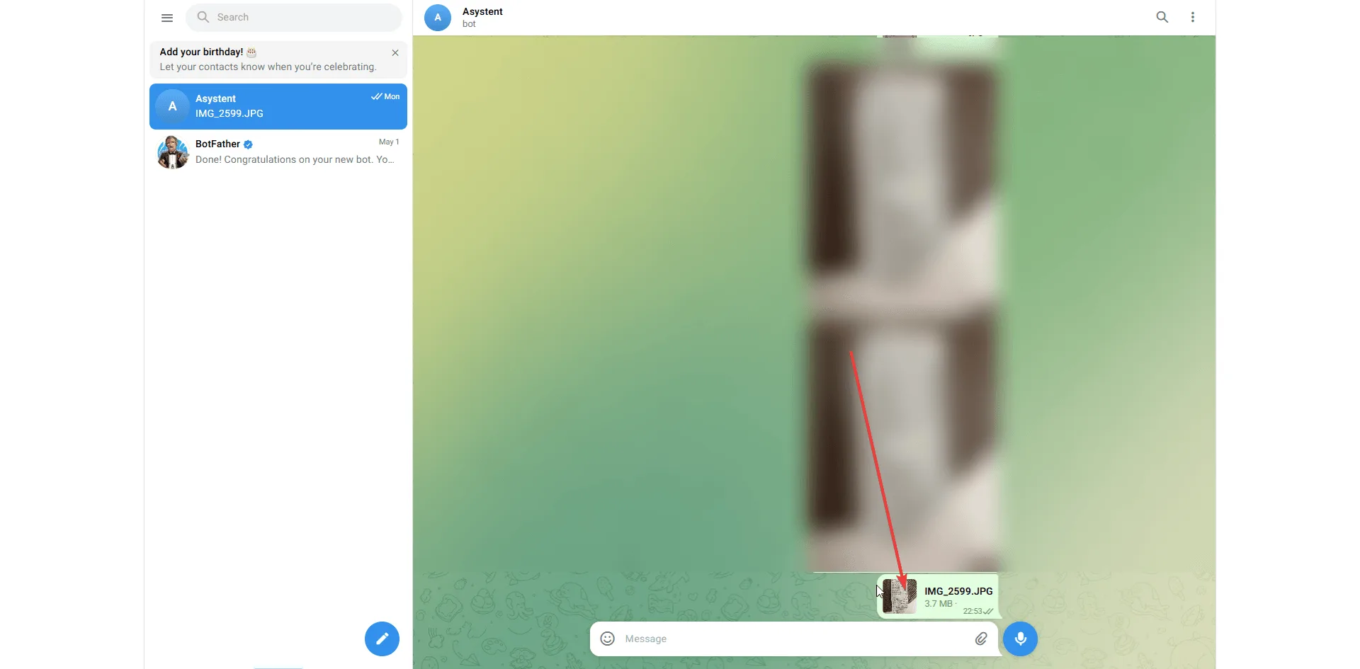 Telegram — wysyłanie zdjęcia paragonu do bota AI